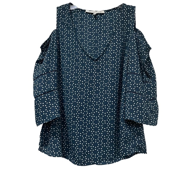 Collective Concepts Medium Dark Blue White Polka Dot Cold Shoulder Career Top R - Picture 1 of 4